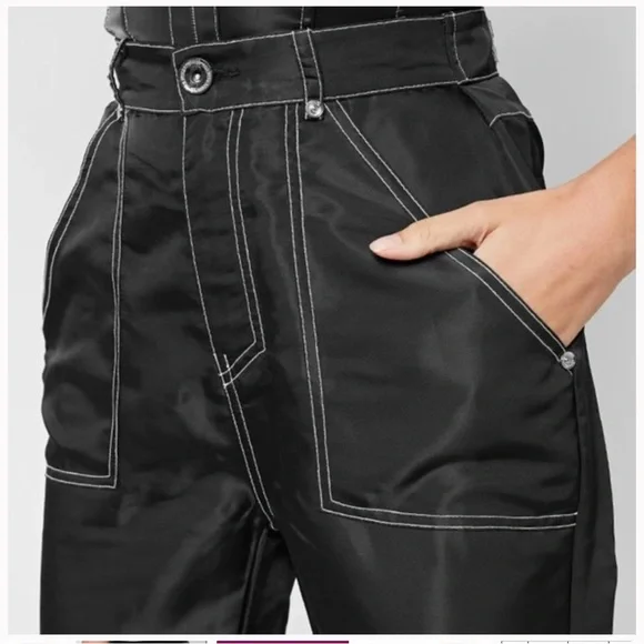 NEW Maniere De Voir Black High Shine Stitch Trousers, US Size 4 - Picture 3 of 5